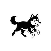 A black and white dog running on a white background vector