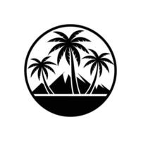 A black and white logo of palm trees and mountains vector
