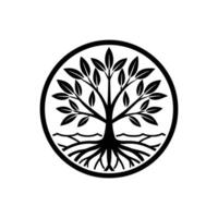 A black and white logo of a tree with roots vector