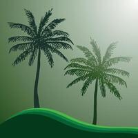 Palm tree with sunlight green background vector