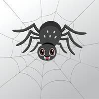 Cute black spider with big eyes hanging on spiderweb vector
