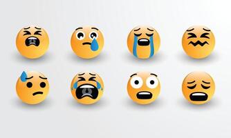 3D Design New Modern Emoticons Set with Sad, Cry Emoji Reactions for Social Network vector
