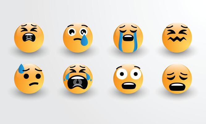 3D Design New Modern Emoticons Set with Sad, Cry Emoji Reactions for Social Network