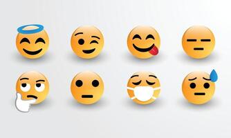 3D Design New Modern Emoticons Set with Different Reactions for Social Network vector