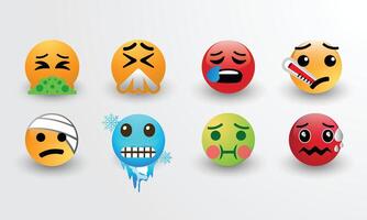 3D Design New Modern Emoticons Set with Sick Emoji Reactions for Social Network vector