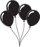 black silhouette illustration of a bunch of five balloons floating together vector