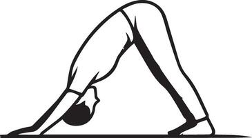 A simple drawing of a person doing a yoga pose on a white background. The person is in a downward vector