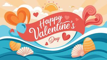 A Seaside Valentines Day Banner with Happy Valentine Day Message and Romantic Ocean Theme vector