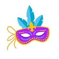 Mardi Gras Mask with Blue Feathers for celebrating Mardi Gras. Carnival mask icon isolated on white background for your web and mobile app design vector