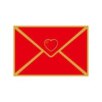 Red envelope with gold outline and heart isolated on white background. vector