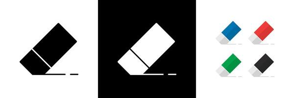 Eraser Icons. Black, White and Colorful vector