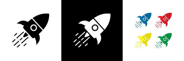 Launch and Support Icons. Black, White and Colorful vector