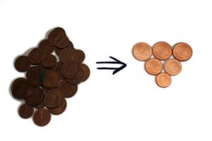 Heaps of money Euro cents, clean and dirty photo