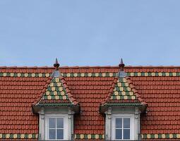 roof in Greifswald, Mecklenburg-Vorpommern, Germany, representing the predominant architectual style of Brick Gothic. photo