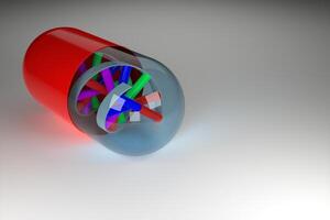 Rendering of DNA in a pill, symbolizing research in medicine and genetics. photo