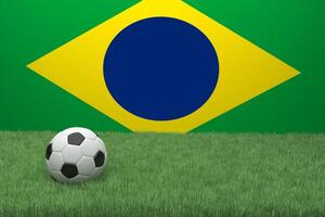 Realistic 3d rendering of a football in front a generic flag. photo