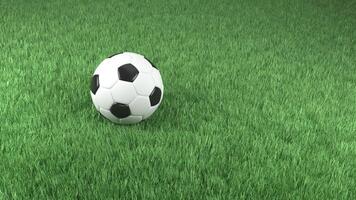 Realistic 3d rendering of a football on green grass. photo
