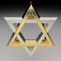 Realistic rendering of the star of David in gold and silver. photo