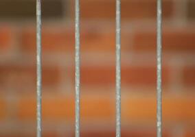 Looking through the gaps of a metal fence. photo
