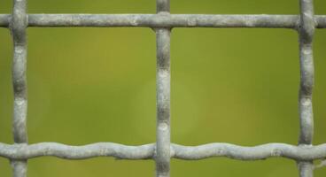 Looking through the gaps of a metal fence photo
