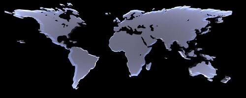 3D-Rendering of world map on black background. The material is rough glass. photo