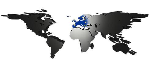 3D-Rendering of world map on white background. Europe is in the center an the european flag is visible. photo