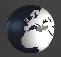 3D-Rendering of globe on gray background. The material is rough glass with matte white land and europe is in the center. photo
