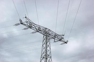 View to the edge of high voltage power line in Mecklenburg-Vorpommern, Germany. photo