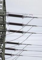 Detail view to the side of a high voltage power line in Mecklenburg-Vorpommern, Germany. photo