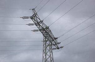 View to the edge of high voltage power line in Mecklenburg-Vorpommern in Germany. photo