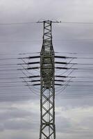 View to the side of a high voltage power line in Mecklenburg-Vorpommern, Germany photo