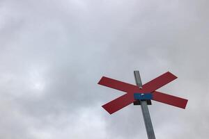 Red cross as a sign for ski trails in Sweden. photo