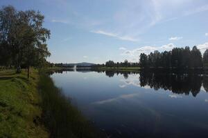 View over river Vaesterdalaelven in Malung, Dalarna, Sweden. photo