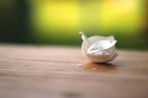 Chicken eggshell on a table with selective focus photo