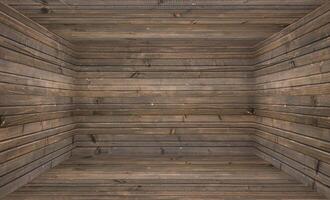 A 3D rendering of an empty wooden room photo