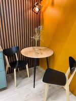 There is a table and two chairs in the room photo