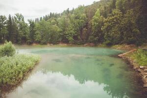 There Is A Lake In The Middle Of A Forest Surrounded By Trees photo
