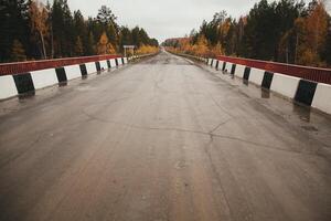 A bridge over road, surrounded by trees and natural landscape photo