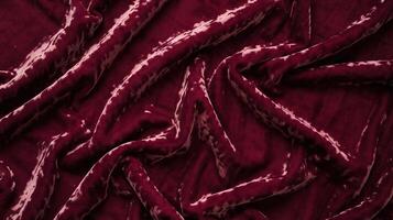 Rich Deep Red Velvet Fabric with Elegant Soft Texture and Crumpled Pattern on Dark Background photo