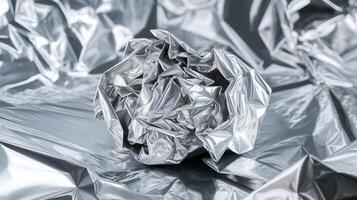 Crumpled Metallic Silver Foil Texture with Reflective Surface in Abstract Background Setting photo
