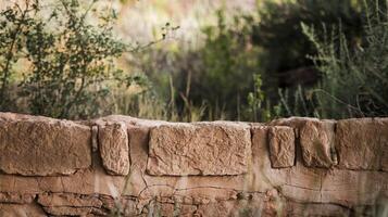 Rustic Stone Wall in Natural Woodland Setting Representing Old Architecture and Tranquility photo