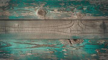 Closeup of Weathered Rustic Wooden Planks with Teal Paint and Natural Textured Wood Grain photo