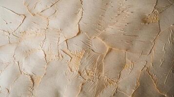 Closeup of Cracked Beige Textured Plaster Surface with Abstract Patterns and Natural Rough Background photo