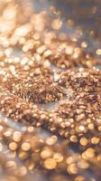Golden Glitter Sequins with Soft Bokeh on Shiny Background for Celebration and Festive Themes photo