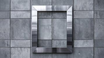 Modern Metallic Square Frame on Industrial Gray Tile Background in Minimalist Design Style photo