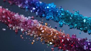 Vibrant Gradient of Multicolored Shimmering Crystals on Dark Reflective Surface for Creative Design photo
