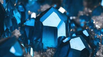 Closeup of Vibrant Blue Quartz Crystals with Textured Facets on Sparkling Mineral Background photo