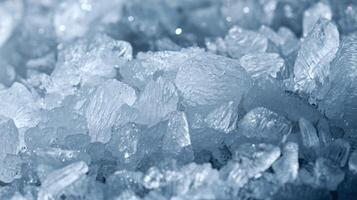 Closeup of Crushed Clear Ice Crystals with Cold Blue Tone and Sparkling Texture for Refreshing Concept photo