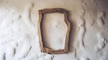 Rustic Wooden Frame on Textured Plaster Wall with Neutral Beige Background Artistic Design photo