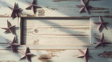 Wooden Background with Rustic Paper Stars in Soft Light for Decoration or Craft Themes photo